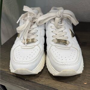 Guess White and Gold Lace-Up Sneakers